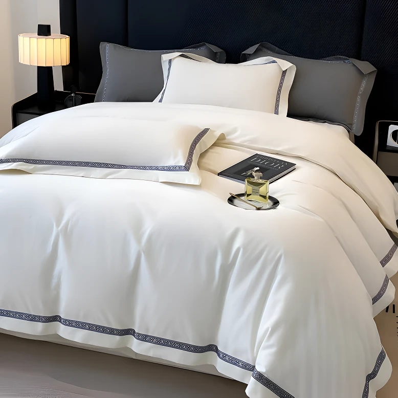 轻奢酒店风加厚磨毛纯棉四件套全棉被套简约款家纺床上用品