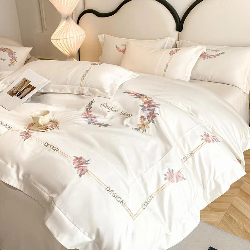 轻奢A类长绒棉纯棉四件套全棉刺绣被套床单笠家纺床上用品四季款