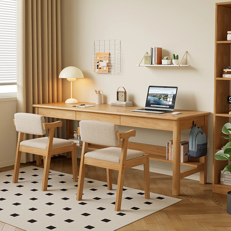 喜二家实木双人书桌长条写字桌办公桌北欧简约现代家用写字台