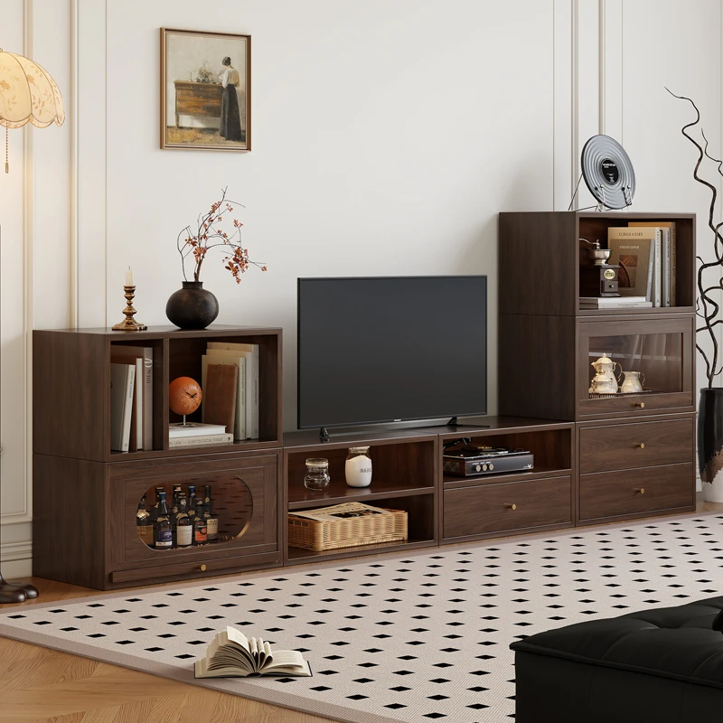 实木法式中古风斗柜家用客厅背景自由组合电视柜餐厅茶水柜收纳柜