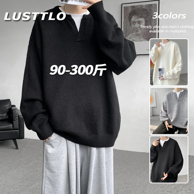 秋冬季松弛感内搭毛衣男士大码V领显瘦针织衫胖子百搭潮流毛线衣