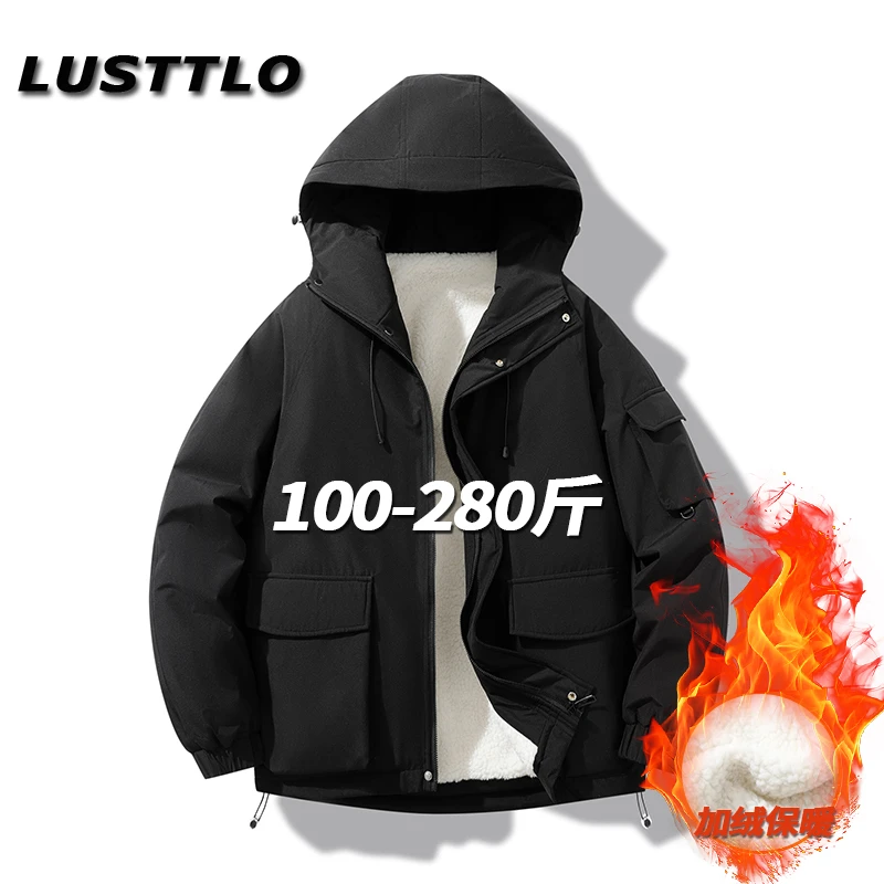 冬季大码棉服男士连帽棉衣外套潮流百搭宽松加肥加大保暖加绒棉袄