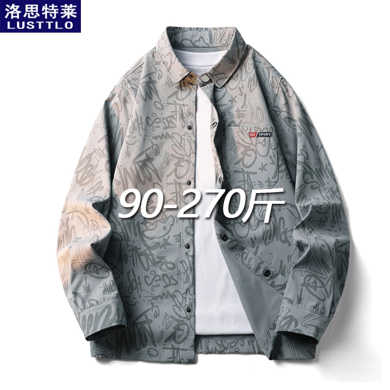港风韩版潮流涂鸦衬衫大码男士长袖宽松百搭春秋季新款满印衬衣