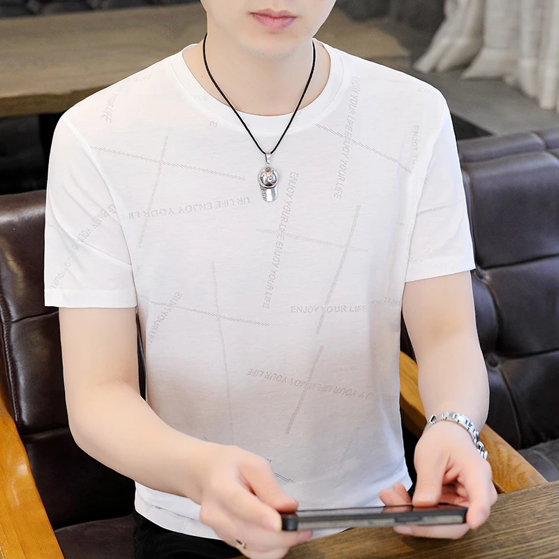 2025新款夏季冰丝短袖t恤男士韩版潮流男装冰感衣服潮牌薄款体恤
