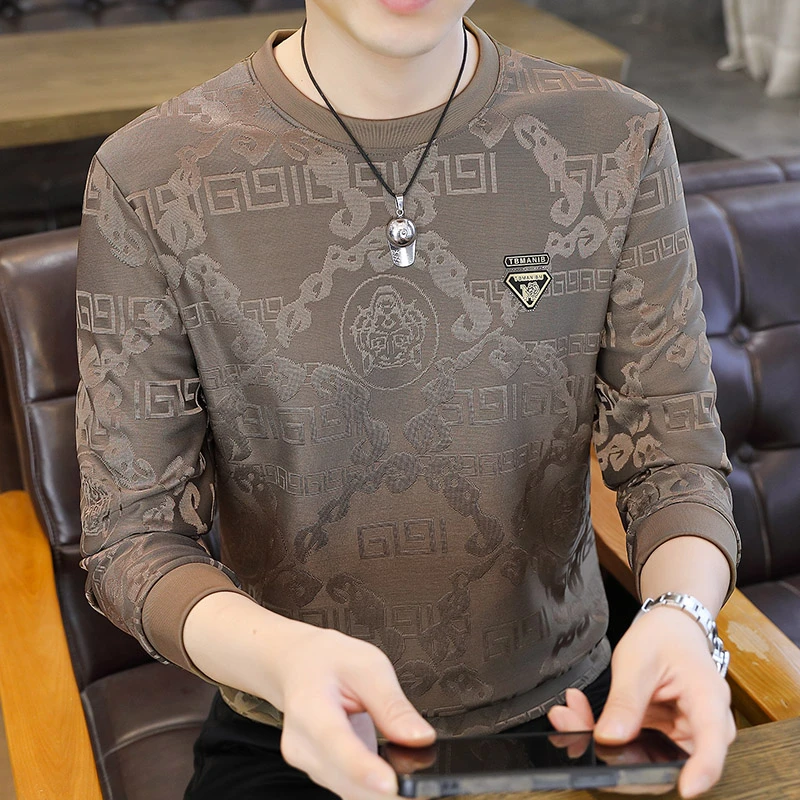 圆领卫衣男长袖春秋款潮牌休闲宽松舒适青年上衣服内搭长袖t恤衫