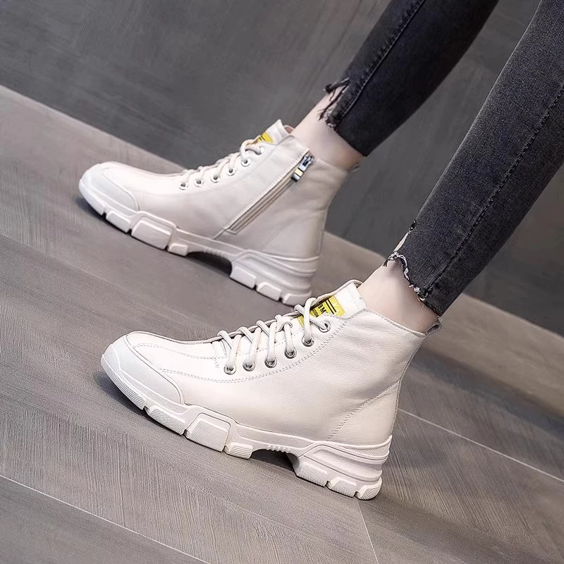 短靴女春秋款单靴2025新款真皮百搭休闲高帮潮鞋平底英伦风马丁靴