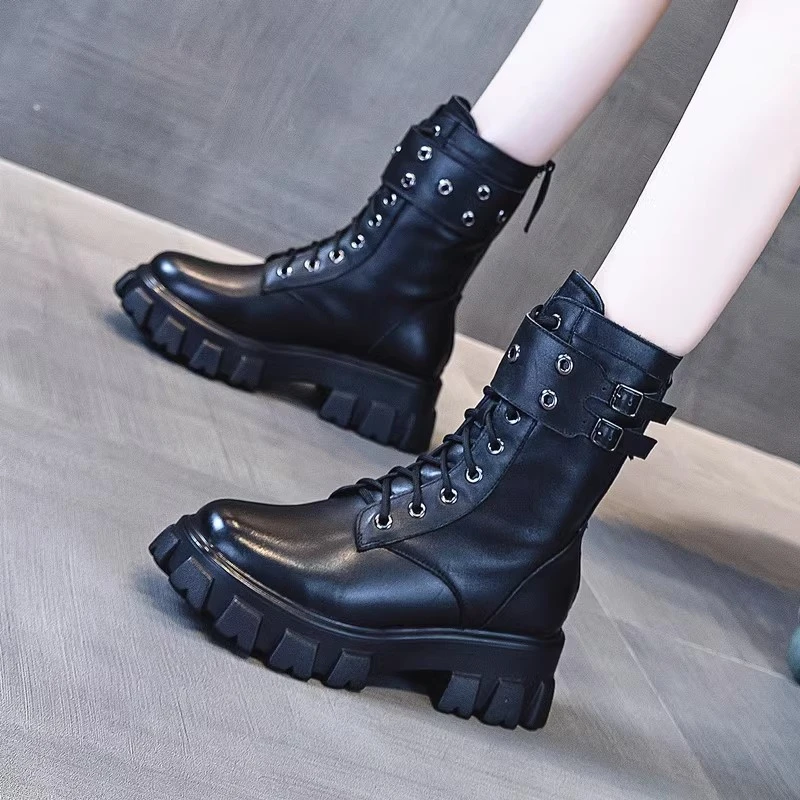 马丁靴女英伦风2024年新款真皮百搭松糕厚底短靴纯皮春秋季单靴子