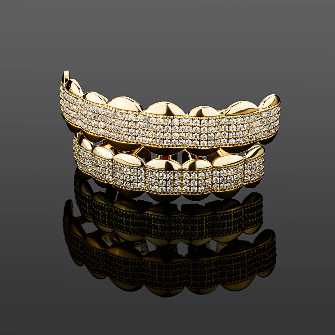 欧美出口专柜八齿满锆侧边光面嘻哈牙套Teeth Grillz个性RAPPER配