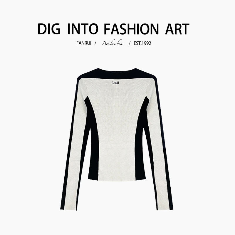 【泛芮】撞色拼接原创设计感针织衫休闲时尚套头上衣女B10170