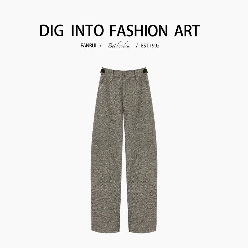 FANRUI/泛芮「柔和静谧 」复古加绒阔版百搭显瘦弯刀裤B13465