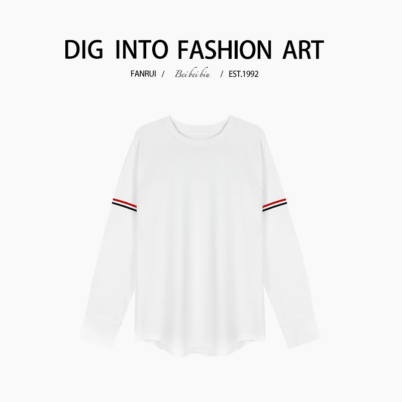 FANRUI/泛芮「纯白梦境 」条纹保暖上衣手袖设计百搭长袖T恤B11990