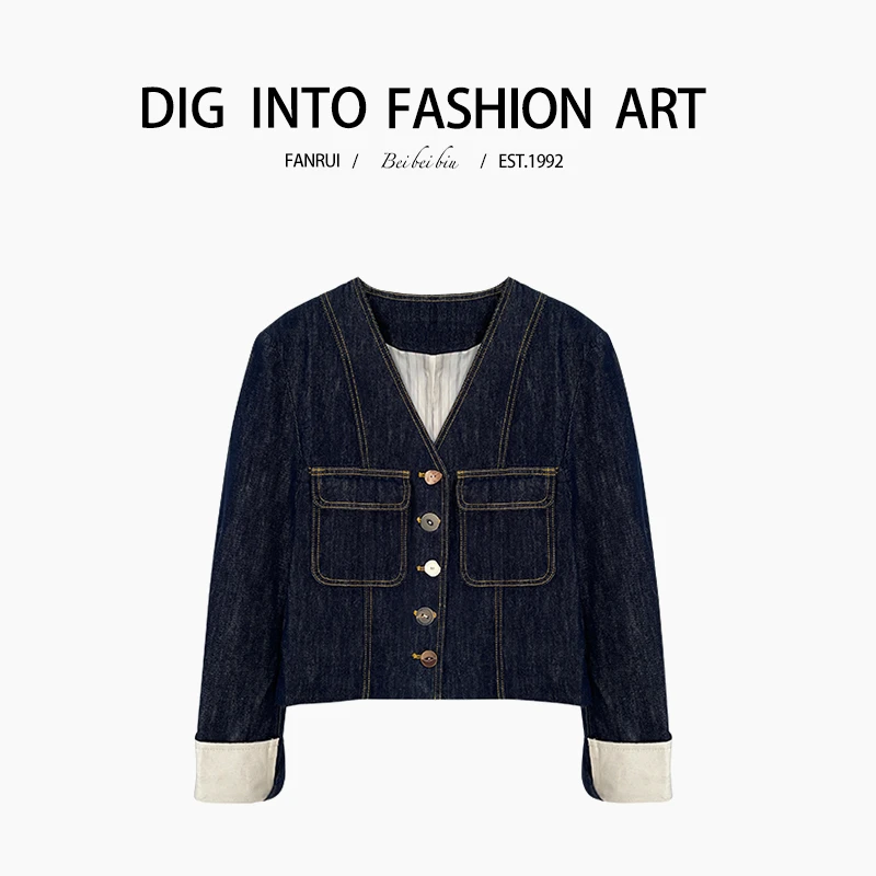 【泛芮】重工水洗原创设计师短款外套时髦洋气设计牛仔上衣B10221