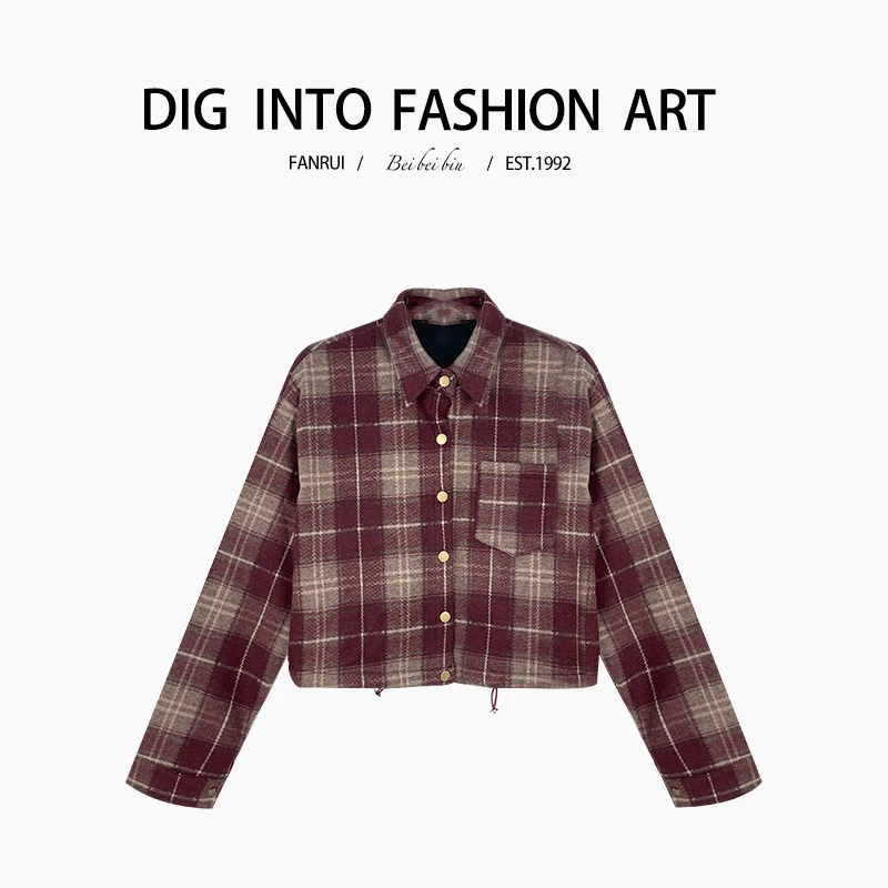 FANRUI/泛芮「苏格兰格调 」立领加绒格纹设计百搭时尚短外套B13201