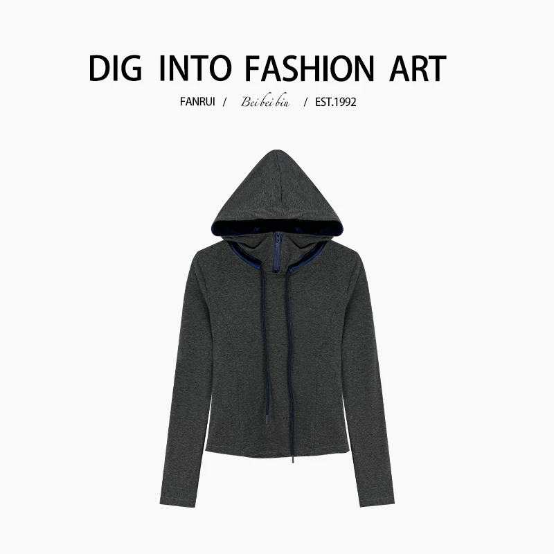 【泛芮】帽子拼接洋气百搭设计轻奢时尚高级感连帽卫衣B12249