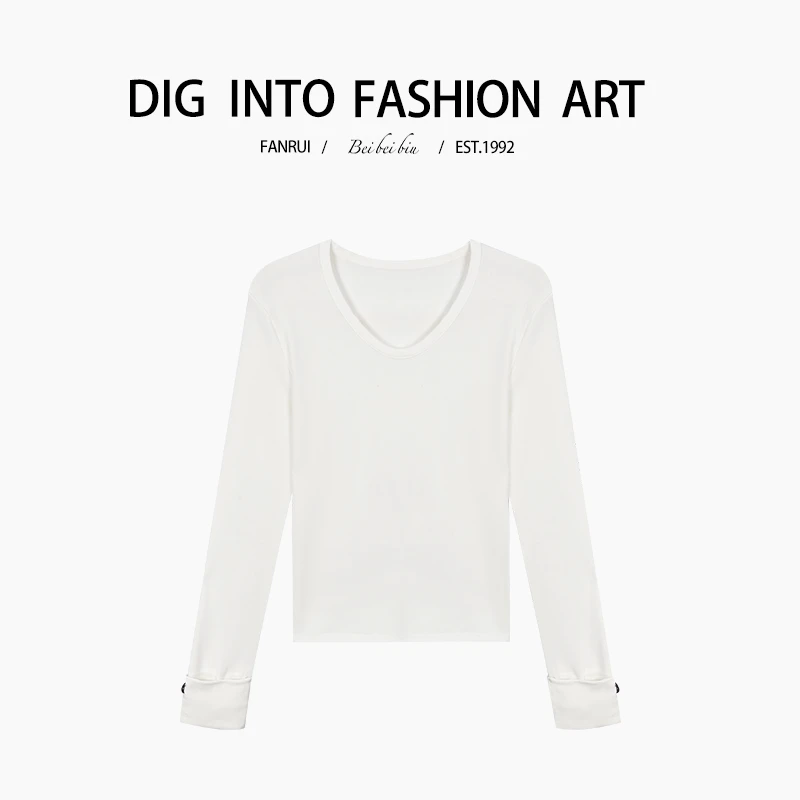 FANRUI/泛芮「南方庄园 」纯色简约手袖设计感长袖打底T恤B13682