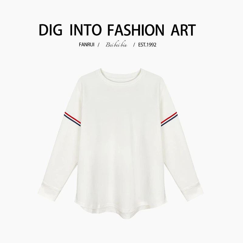 【泛芮】纯色简约条纹设计感洋气百搭轻奢时尚打底上衣B11649