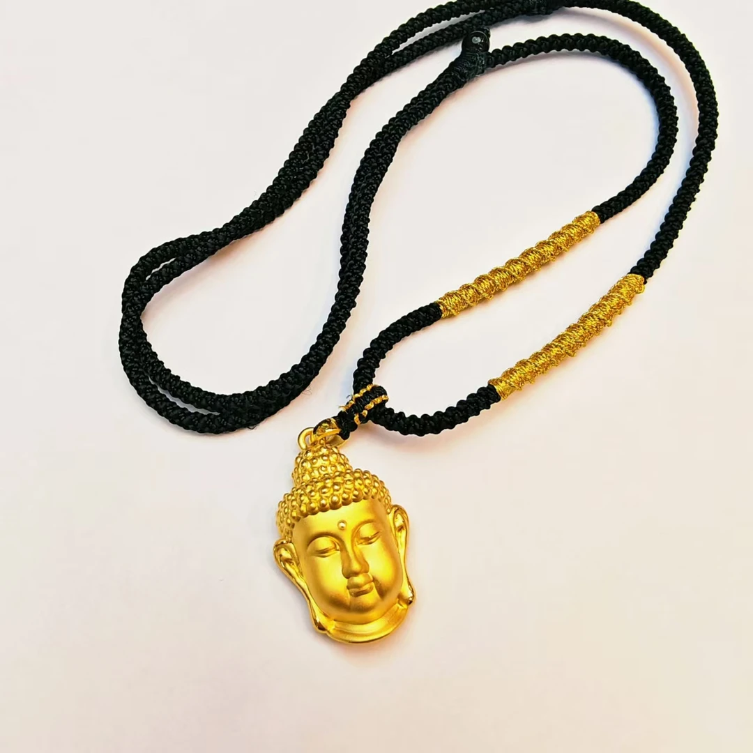 60#足金999黄金 5D硬金工艺 佛头黑绳编织