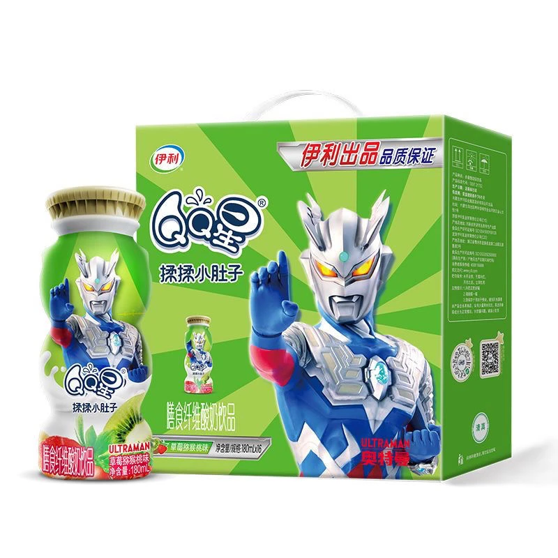 8月伊利QQ星揉揉小肚子180ml*16膳食纤维酸奶饮品