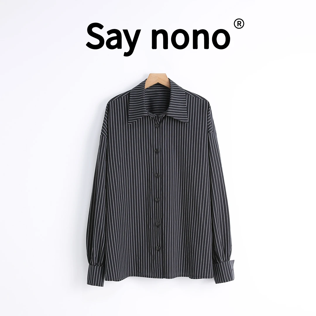 懒猫nono│Saynono 韩式＿双面条纹100棉衬衫长袖上衣  /WGQ8001