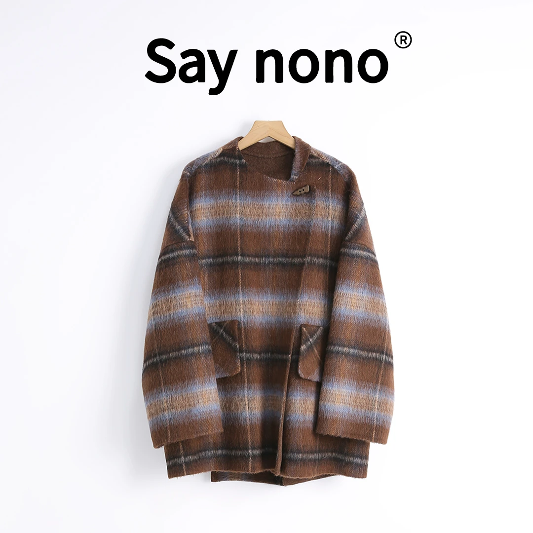 懒猫nono│Saynono 暖冬新格美拉德毛呢大衣外套送围巾/SYN59252