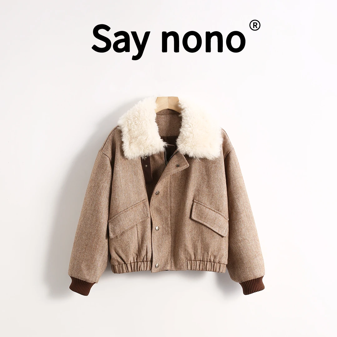 懒猫nono│Saynono 琥珀星辰＿秋冬格纹羊毛时装保暖外套 /GD6636