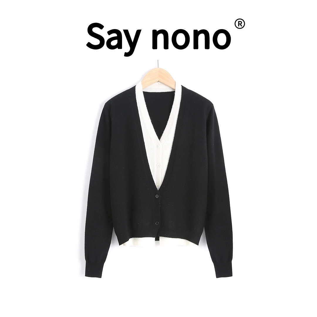 懒猫nono│Saynono 假两件＿气质时尚百搭长袖针织衫上衣 /T24182