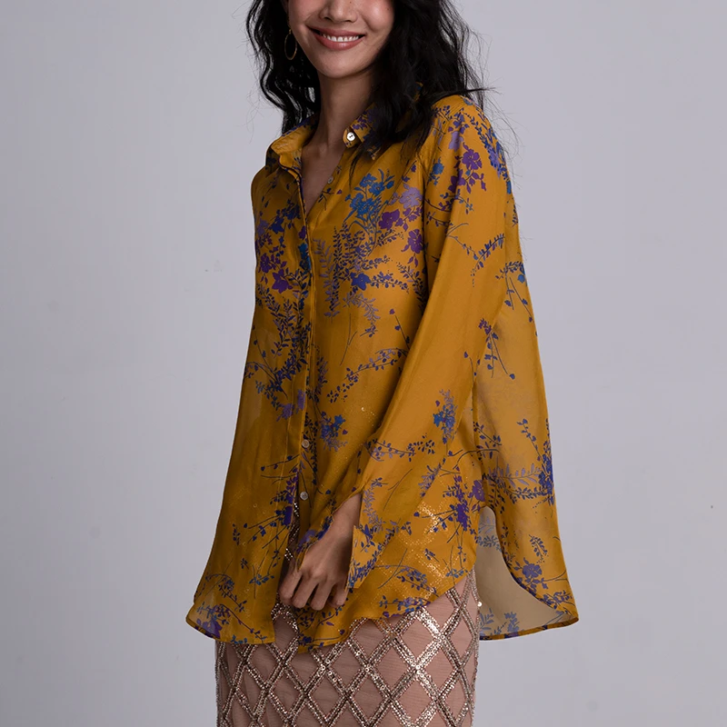 daily romance晨曦花语飘逸真丝纸片人衬衫定