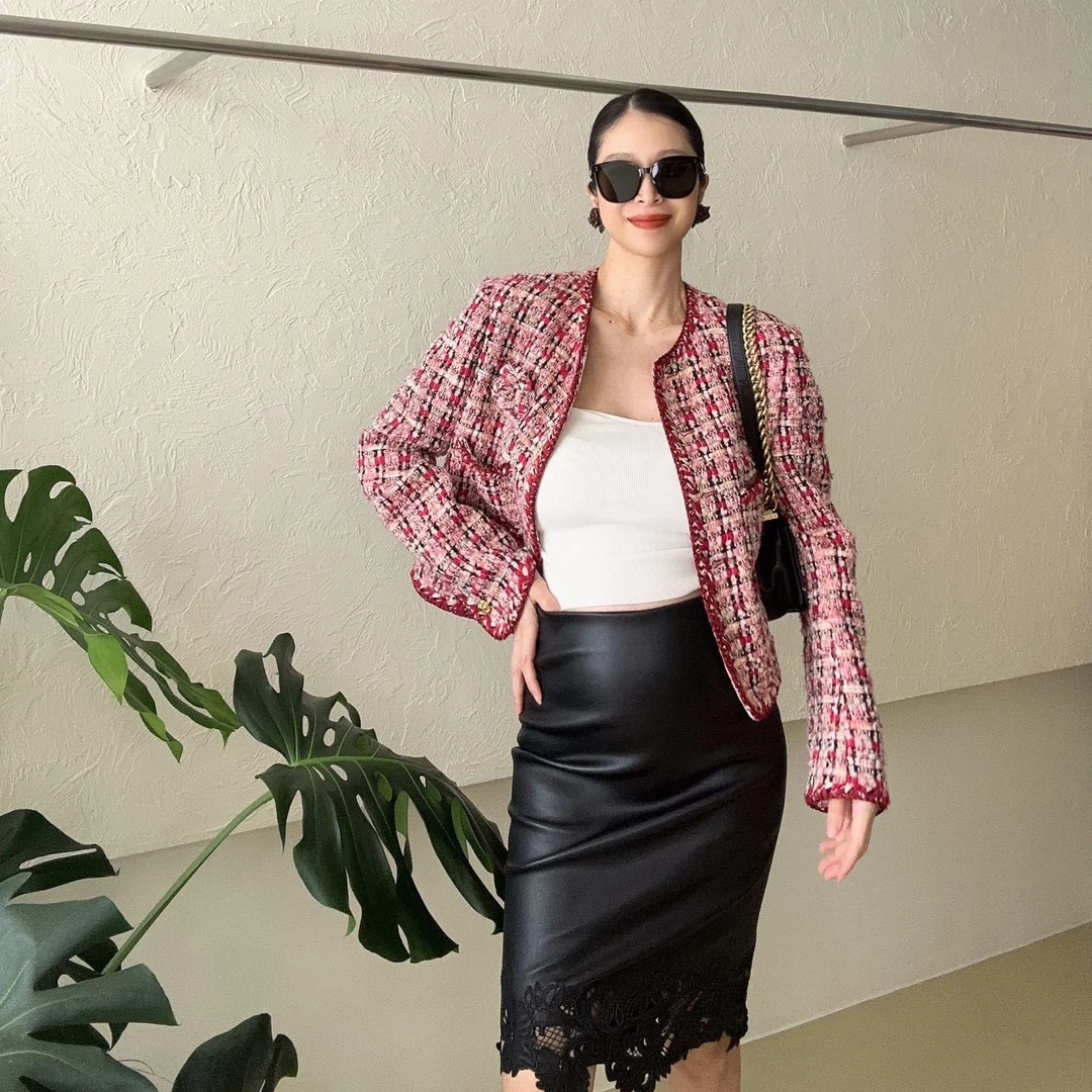 【达人专属】Daily Romance2024秋复古气质设计感花边开衩皮裙