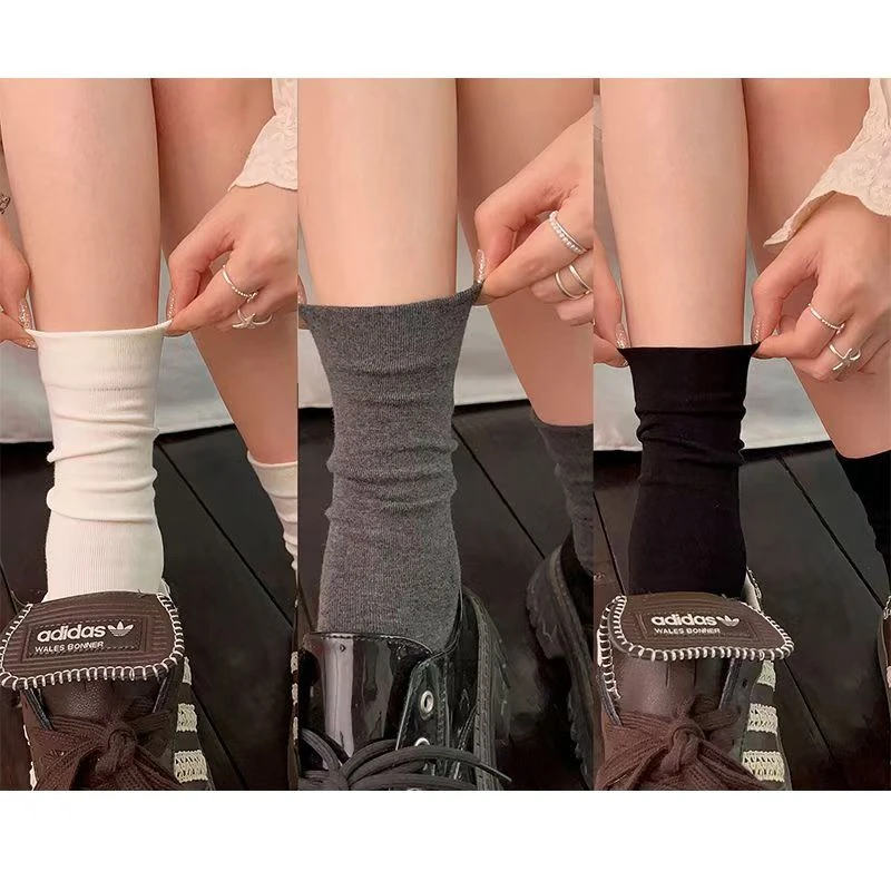 灰色袜子女秋冬款纯色中筒袜日系百搭堆堆袜女月子袜格雷灰色女袜