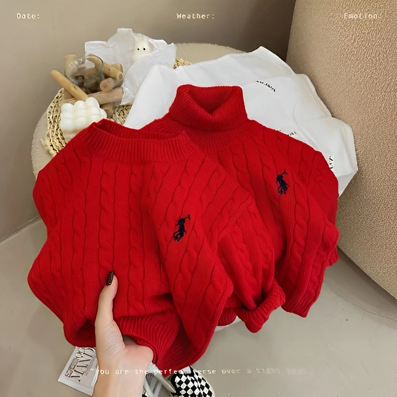 男童女童红色毛衣厚款韩版儿童宝宝秋冬拜年服新款过年服针织衫潮