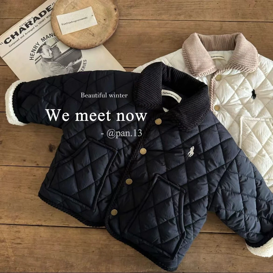 儿童加绒棉服男童2023冬新款小童纯色外套轻薄宝宝短款棉袄女加厚