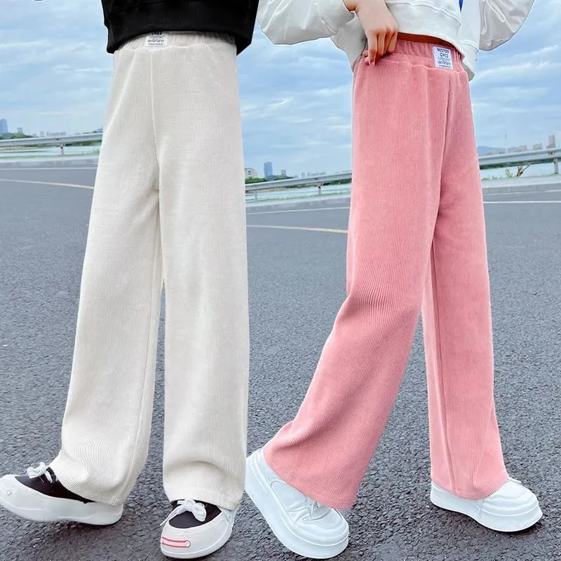 2023新款女童阔腿裤春秋冬款中大童加绒直筒裤休闲儿童洋气长裤子