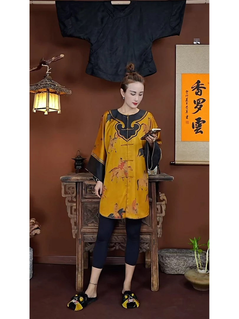 新中式6A级真丝复古 桑蚕丝香罗云香云纱裙子117