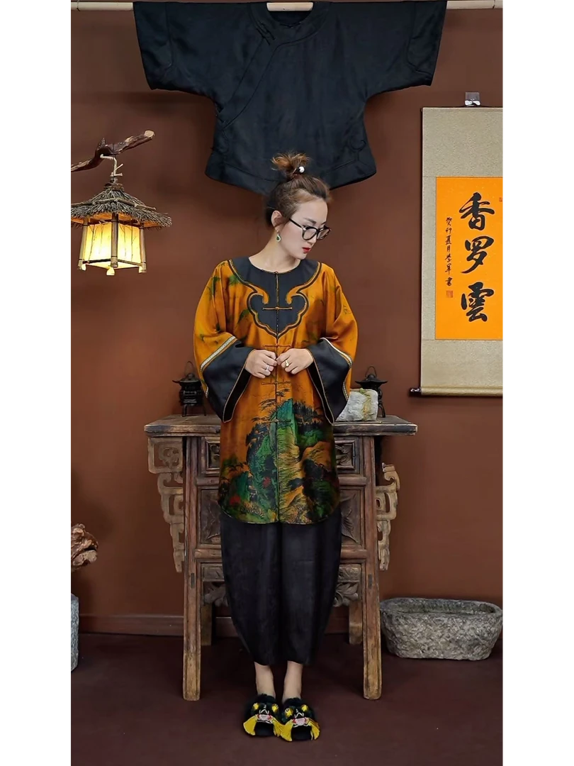 新中式6A级真丝复古 桑蚕丝香罗云香云纱太太服93