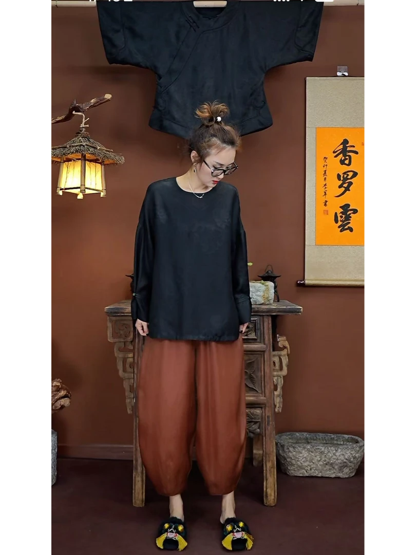 新中式6A级真丝复古 桑蚕丝香罗云香云纱裤子020