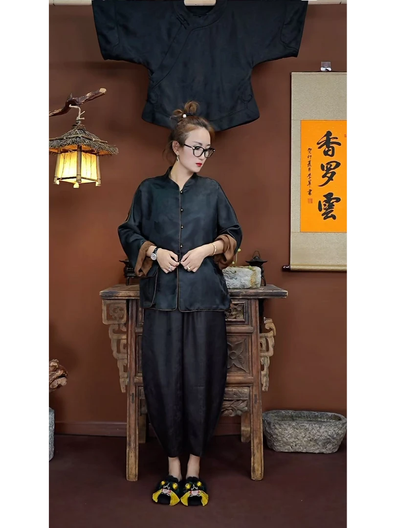 新中式6A级真丝复古 桑蚕丝香罗云香云纱64