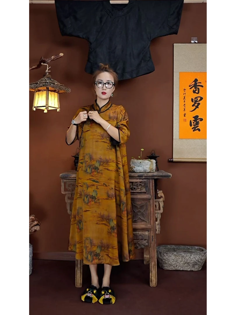 新中式6A级真丝复古 桑蚕丝香罗云香云纱22