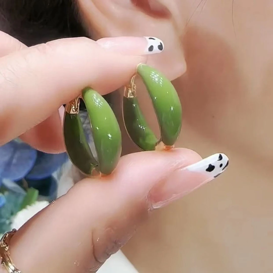 铜合金耳饰 绿色圈圈耳扣耳环女轻奢气质高级感网红爆款简约耳饰