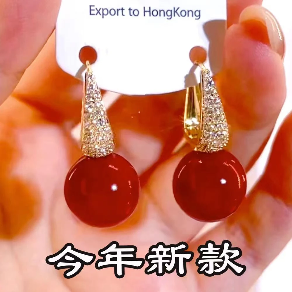 铜合金耳饰 港风相思豆时尚红色精致高档耳扣喜庆耳饰喜庆耳环