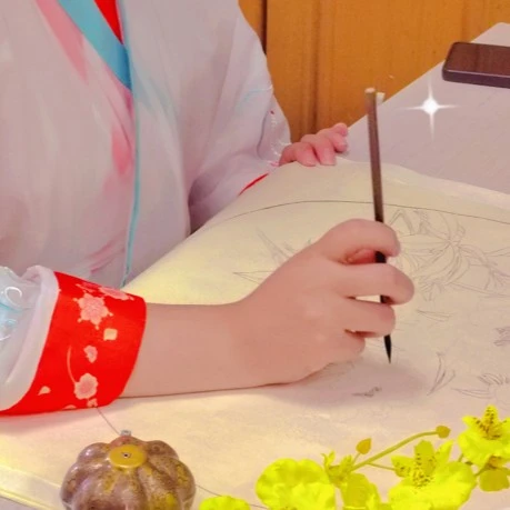 花鸟勾线图  彩色勾线  白描线稿  中国画白描含颜料笔墨碟