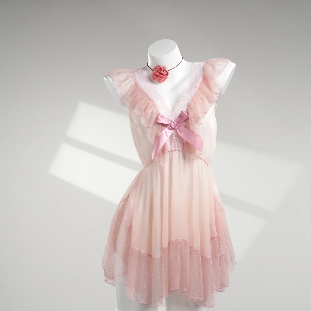 初见【90-210斤】性感女士吊带裙纯欲网纱女大码睡裙 4812