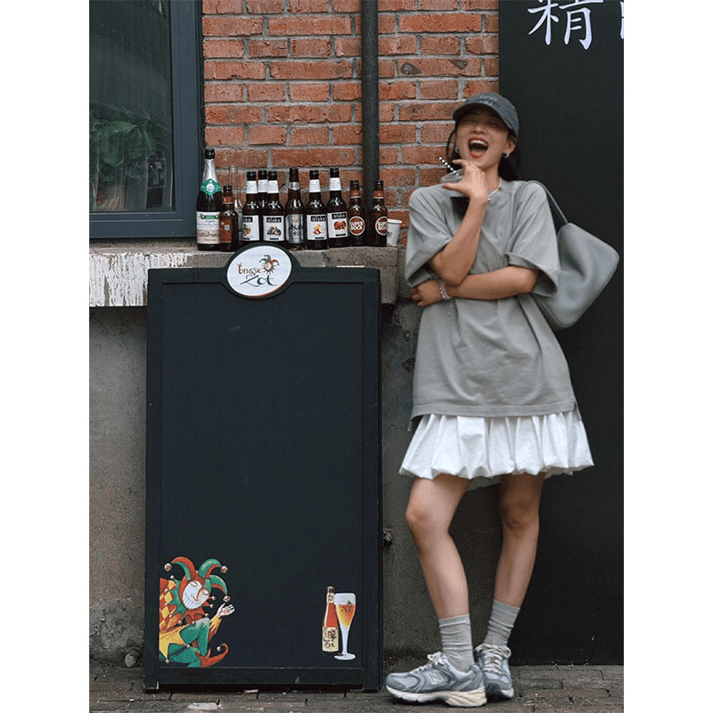 2024夏季新款简约时尚高级感短袖T恤上衣女百搭休闲显瘦A字短裙子