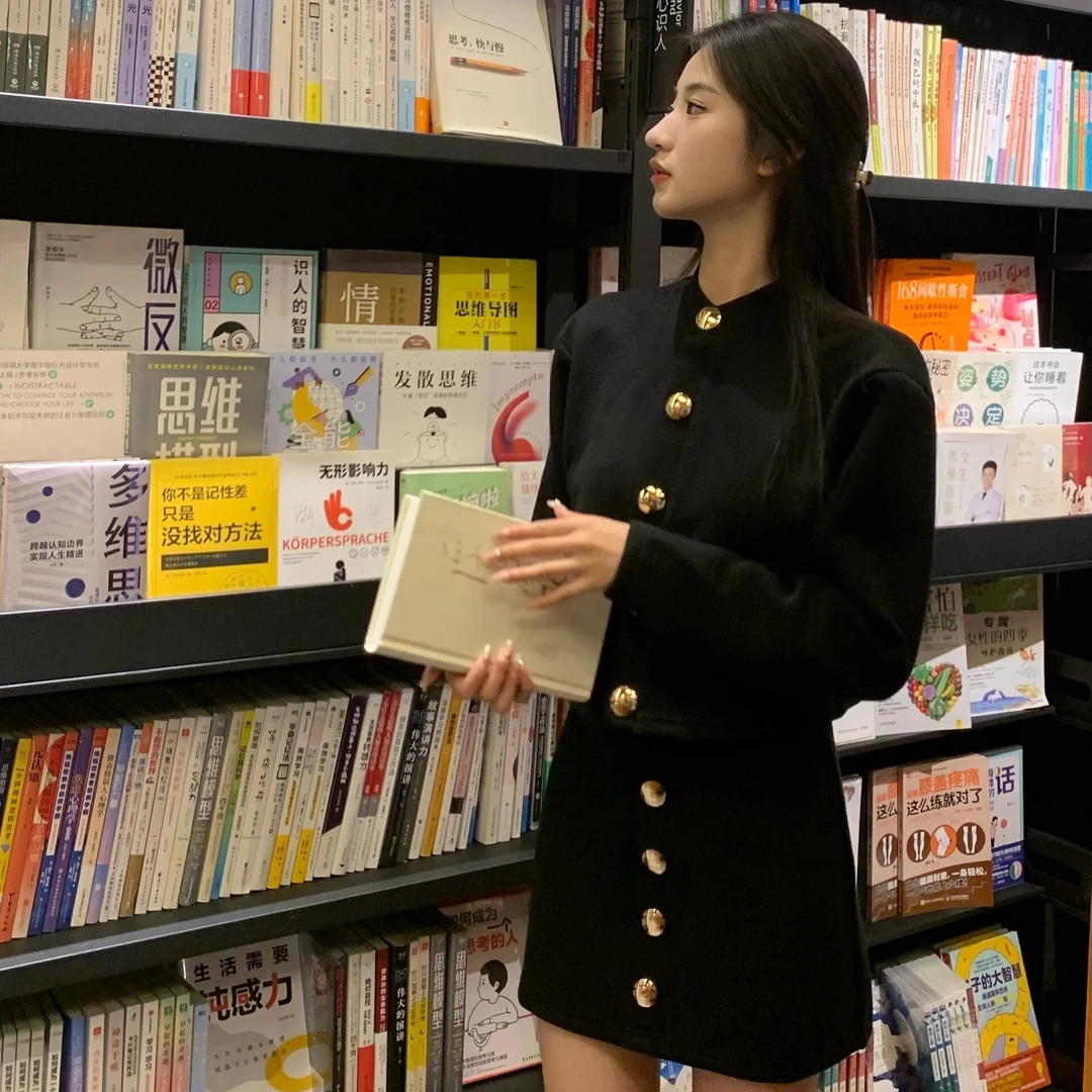 高级感气质时尚小香风黑色开衫外套女装包臀半身裙冬季一整套穿搭