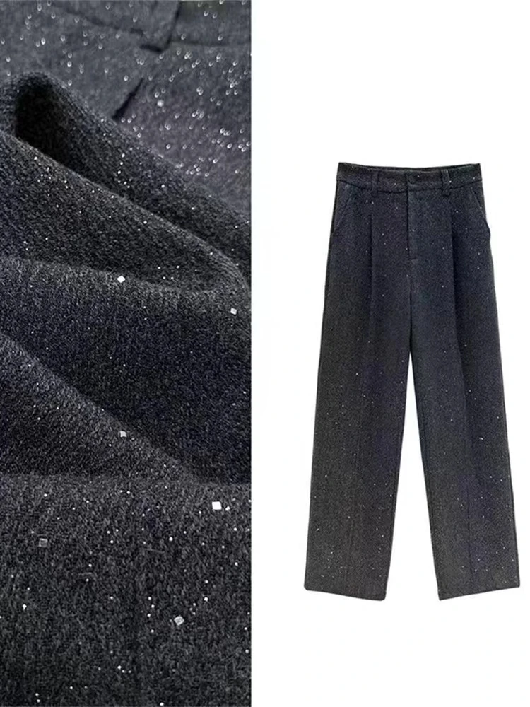 秋冬轻奢重工休闲直筒羊毛裤【银河之约】新款百搭