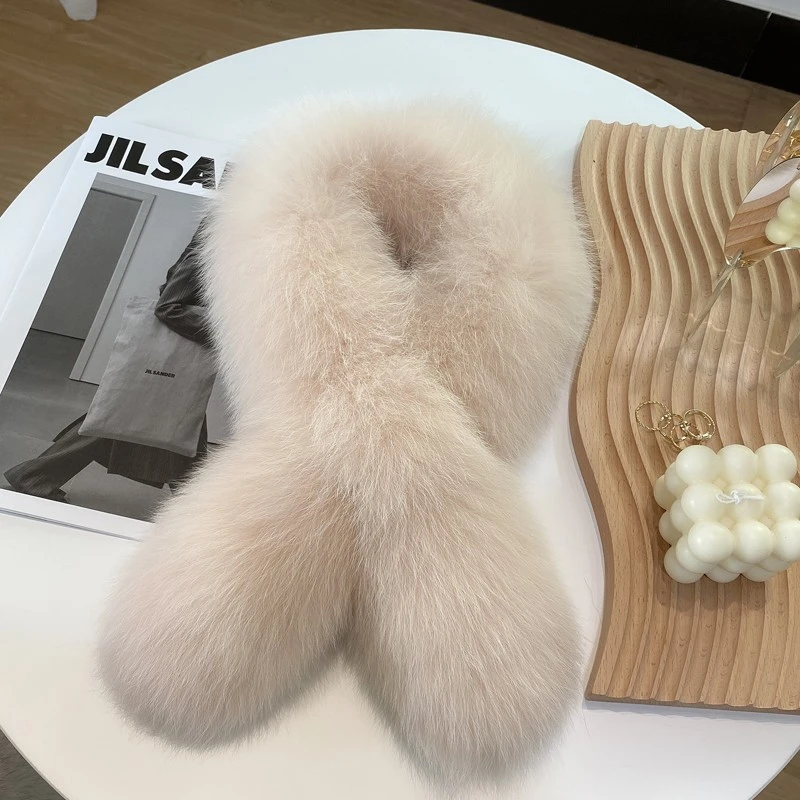 双面进口狐狸毛皮草围巾韩版毛毛交叉围脖百搭真毛毛领秋冬网红款