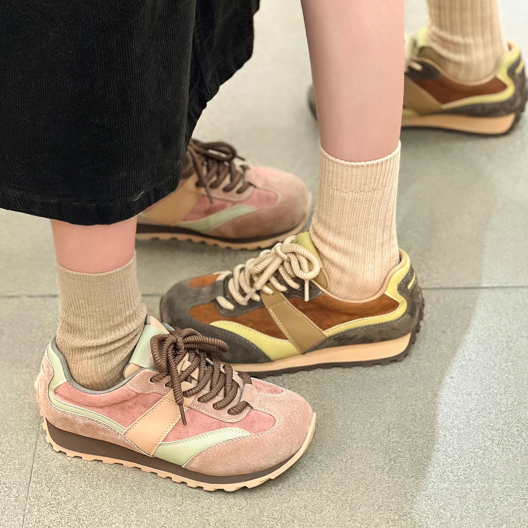 Ranyan/冉言2024春季新款真皮复古百搭舒适休闲阿甘鞋女德训鞋