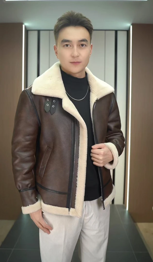 【老张严选】.海宁秋冬必备时尚大翻领毛皮加厚羊毛保暖夹克