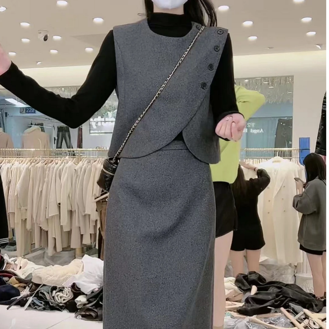2024秋冬新款千金感气质名媛高级时尚马甲+半身裙套装