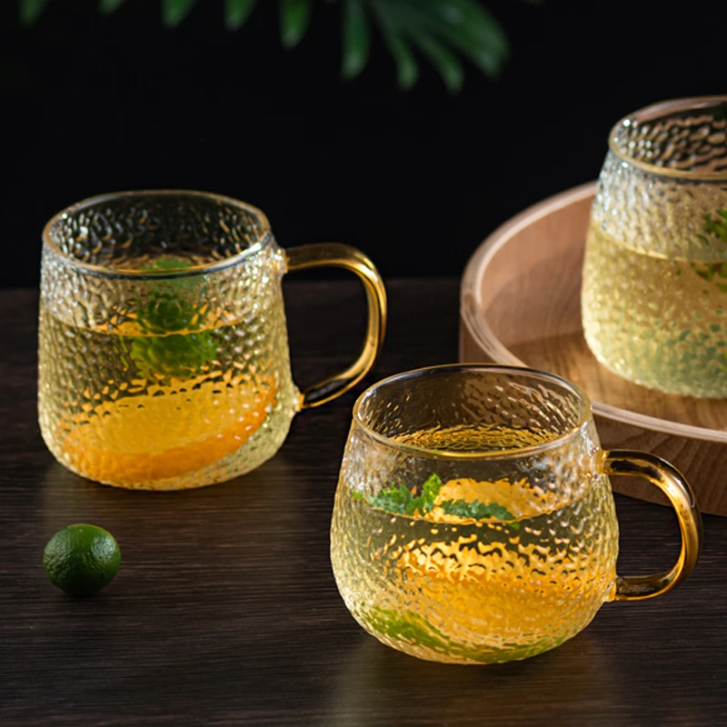 1个手柄款玻璃杯玻璃家用简约INS风早餐杯小新清锤纹喝水杯