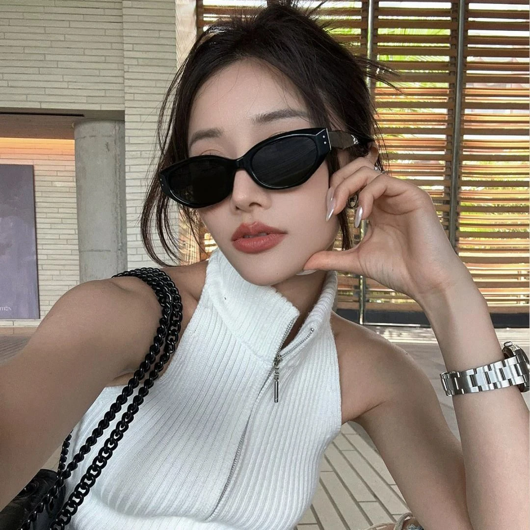 2023新款黑框猫眼高级感gm太阳眼镜女款防紫外线强光圆脸显瘦墨镜